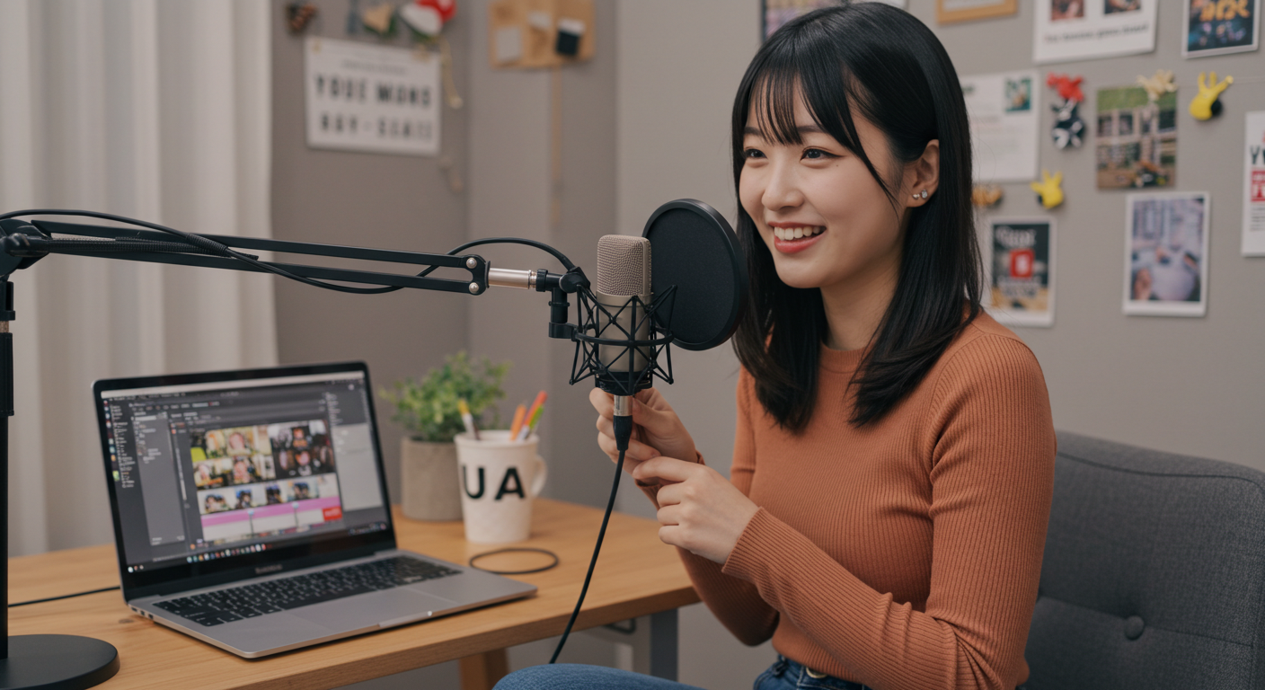 ナレーションを入れる女性