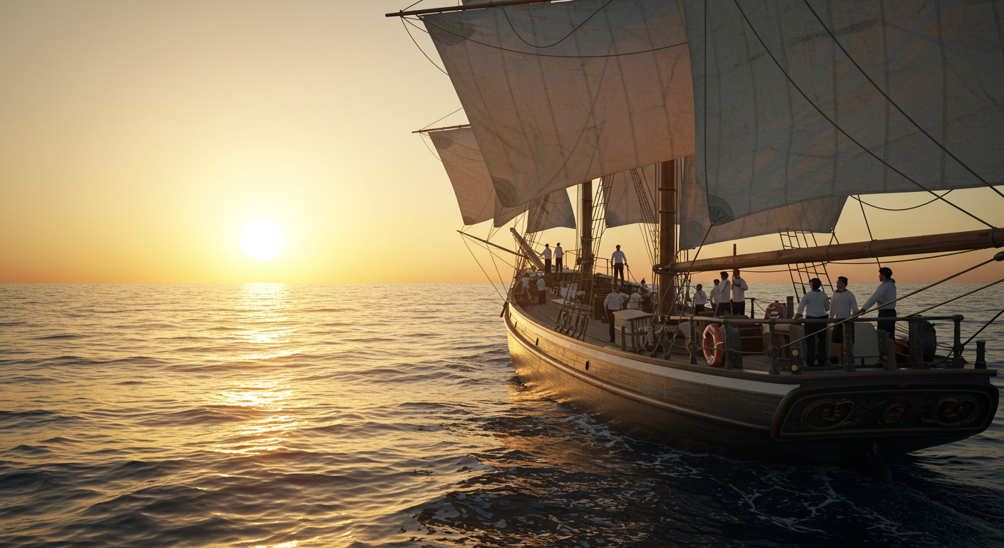 海の上をゆっくりと進む帆船のように